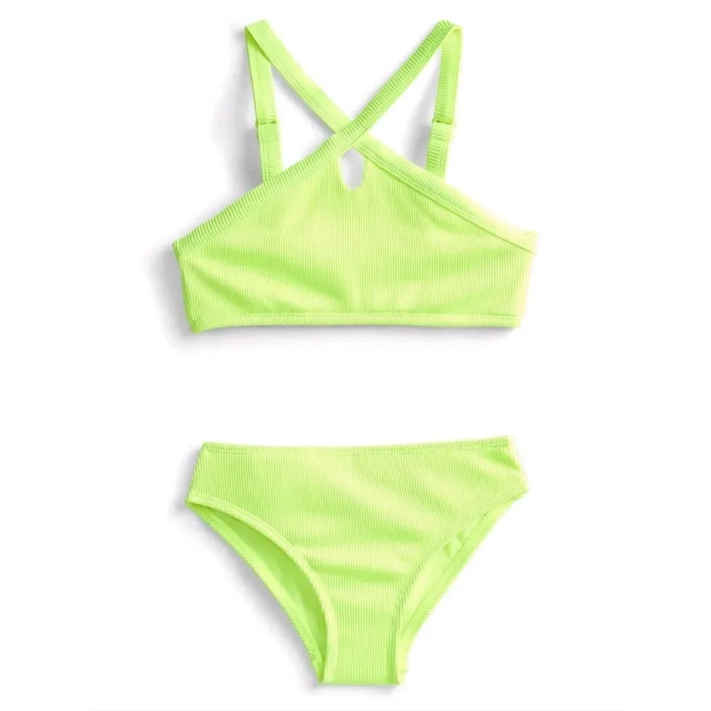Weekend Academy Girls Solid Rib Bikini Swim Set 2-piece,Sizes XS (4-5)